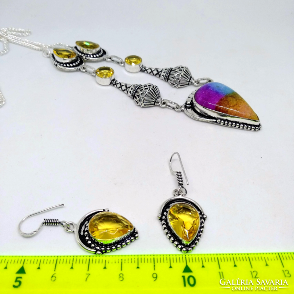 Rainbow Solar Quartz Pendant and Citrine Gemstone Collier and Earring Set an61944