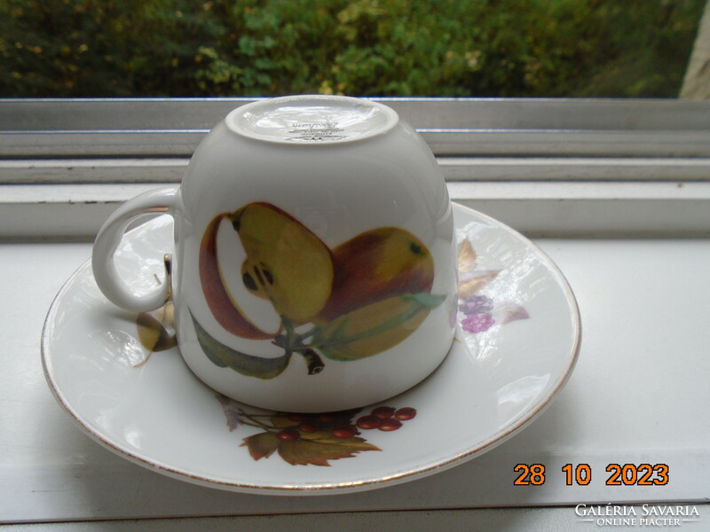 Royal worcester evesham tea cup with a painting-like fruit pattern and saucer made of special porcelain