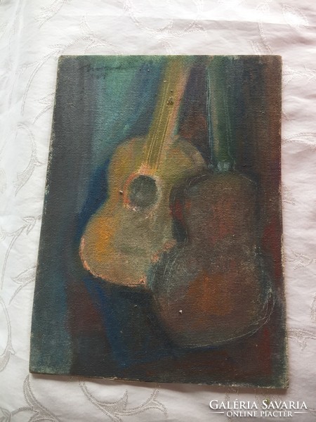 Guitars - marked oil painting from the legacy of Gyula Uvard (200)