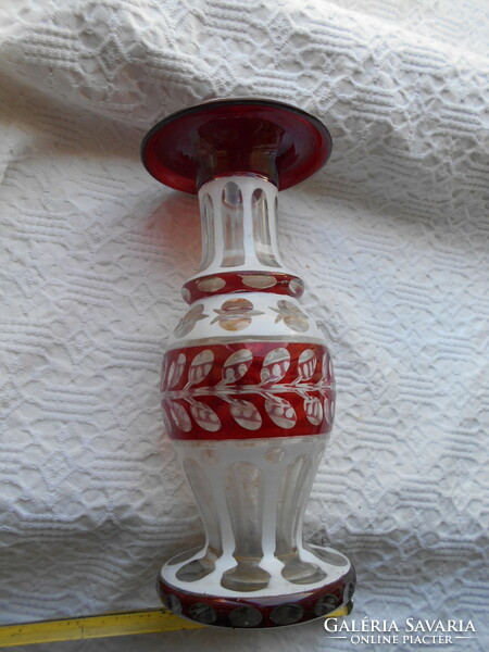 Biedermeier polished 3-layer glass vase - 22 cm repaired