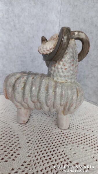 Margit Izsépy art deco ceramic ram figure, marked, 16 x 14 cm, undamaged