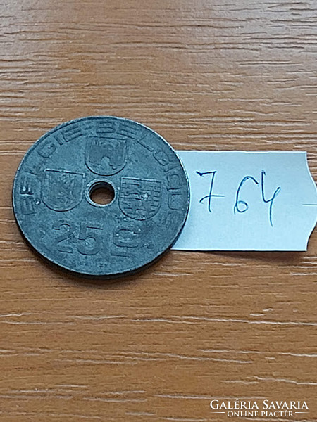 Belgium belgie - belgique 25 centimes 1944 ww ii. Zinc, iii. King Leopold #764