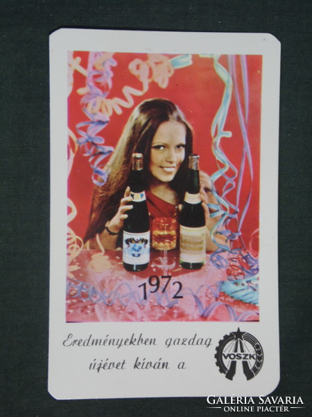 Kártyanaptár, VOSZK, fehér bor, erotikus női modell,1972 ,  (1)