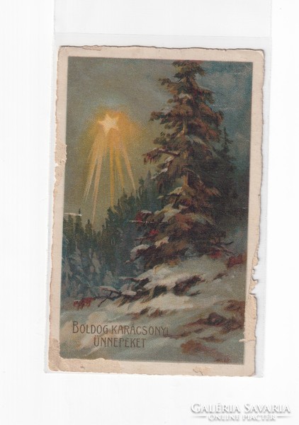 K:077 Karácsonyi Antik képeslap (egér rágta)