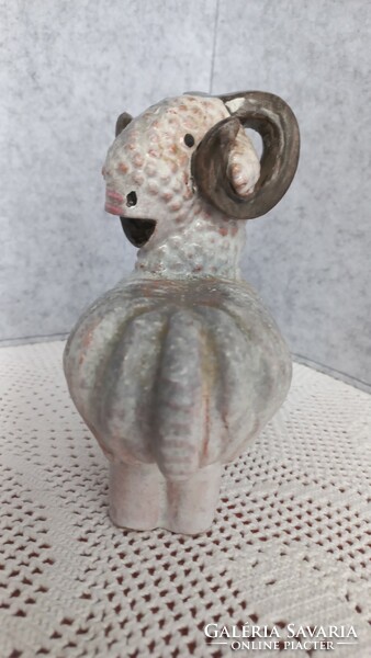 Margit Izsépy art deco ceramic ram figure, marked, 16 x 14 cm, undamaged