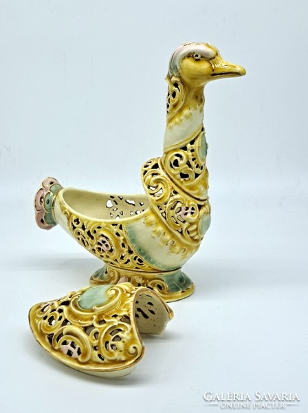 Zsolnay's duck-shaped ornamental dish designed by Tádé Sikorski from the Rococo series