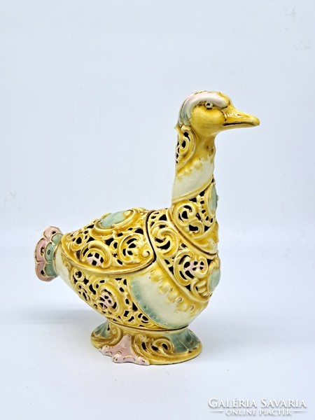 Zsolnay's duck-shaped ornamental dish designed by Tádé Sikorski from the Rococo series