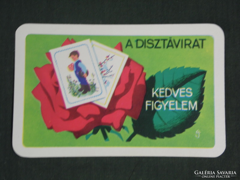Card calendar, Hungarian post office, price table, graphic artist, flower, decorative telegram, 1972, (1)
