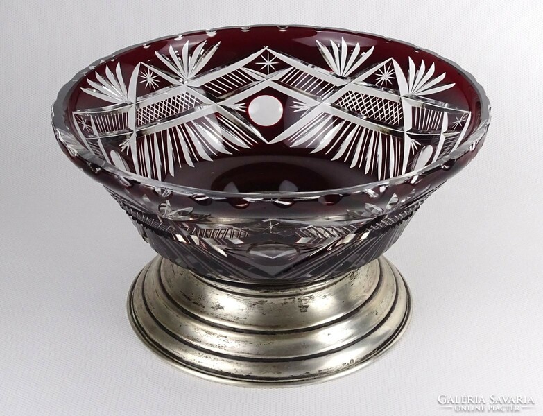 1P280 old silver base crystal table serving fruit serving bowl 11.5 X 20 cm