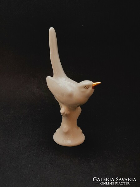 Hollóházi porcelán fehér-arany madár, 13,7 cm