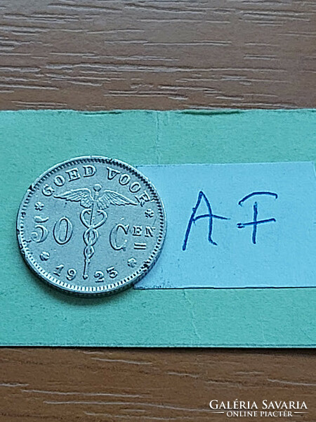 BELGIUM BELGIQUE 50 CENTIMES 1923 GOED VOOR, Nikkel, I. Albert király #AF