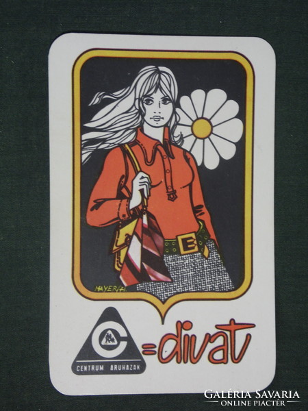 Kártyanaptár, Centrum Áruház,grafikai rajzos,divat,női modell,1972 ,  (1)
