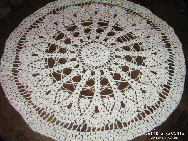 Cute antique hand crocheted round tablecloth