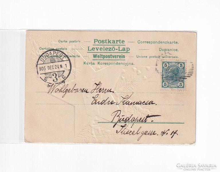 K:081 Karácsonyi Antik dombornyomott képeslap 1905