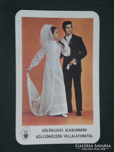 Card calendar, costume rental company, Budapest, bride, female model, 1972, (1)