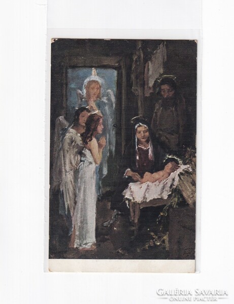 K:076 antique Christmas postcard, post clean religious artistic