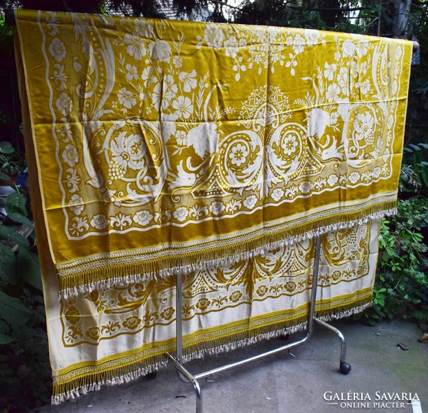 Old large tablecloth special ~ 2.5 M silk brocade tablecloth 252 x 228 cm + 2x 15 cm fringe