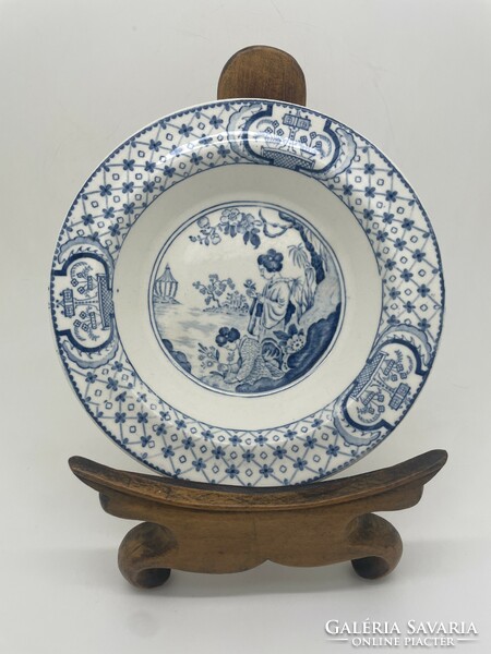 Tunstall England Tokyo blue white porcelain deep plate 16cm