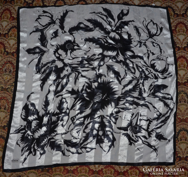 Black and white floral scarf