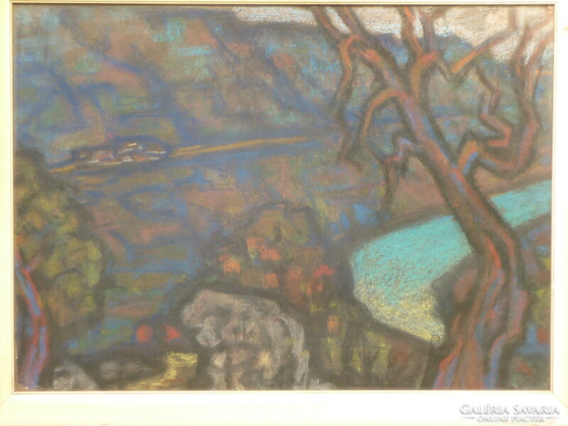 Gyula Pap: landscape (dunakanyar), pastel picture gallery painting for sale