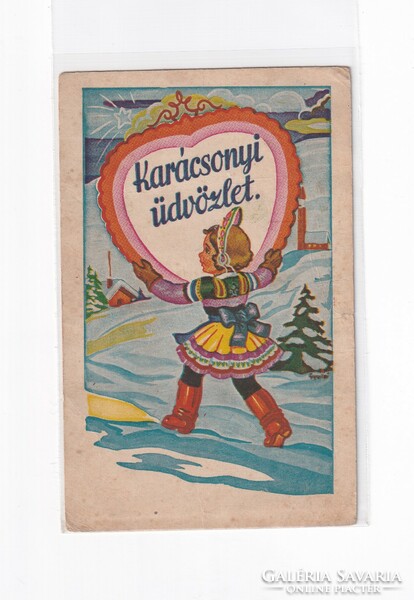 K:100 Karácsonyi  antik képeslap Népies 01