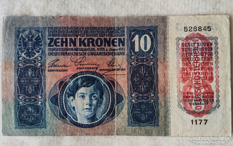 Omm 10 crowns (1915) with dö overlay (f+) | 1 banknote