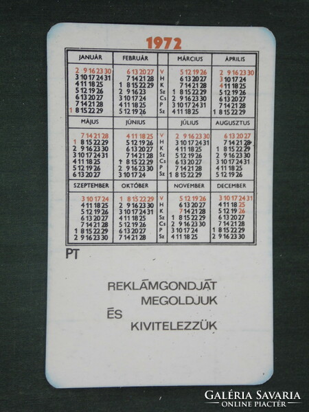 Kártyanaptár, Pécsi Tempó nyomda könyvkötő, Pécs, 1972 ,  (1)