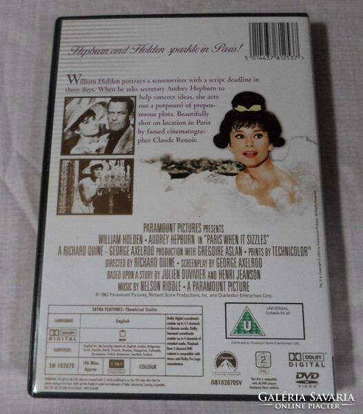 Audrey Hepburn-film: Paris when it sizzles; 1963 (A lány, aki ellopta az Eiffel-tornyot; DVD)