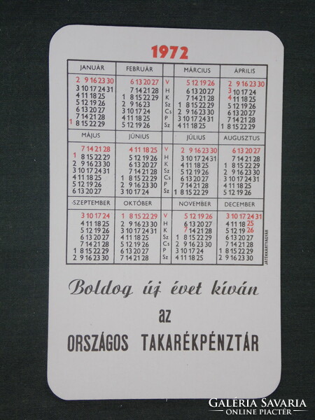 Kártyanaptár, OTP takarékpénztár,1972 ,  (1)