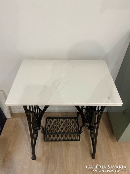 Singer refurbished sewing machine table with white marble top