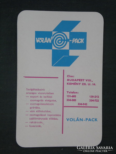 Kártyanaptár,23. sz.Volán Pack,Volánsped,tehertaxi,Budapest,1972 ,  (1)