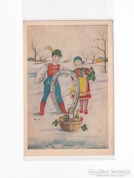 K:110 búék - New Year antique postcard folk