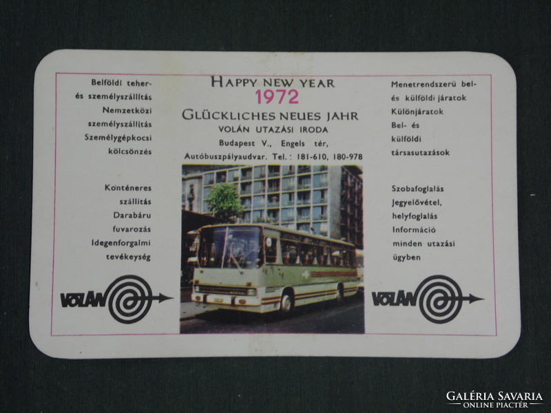 Card calendar, Volan company, Budapest, Ikarus Steyr 659 bus, 1972, (1)