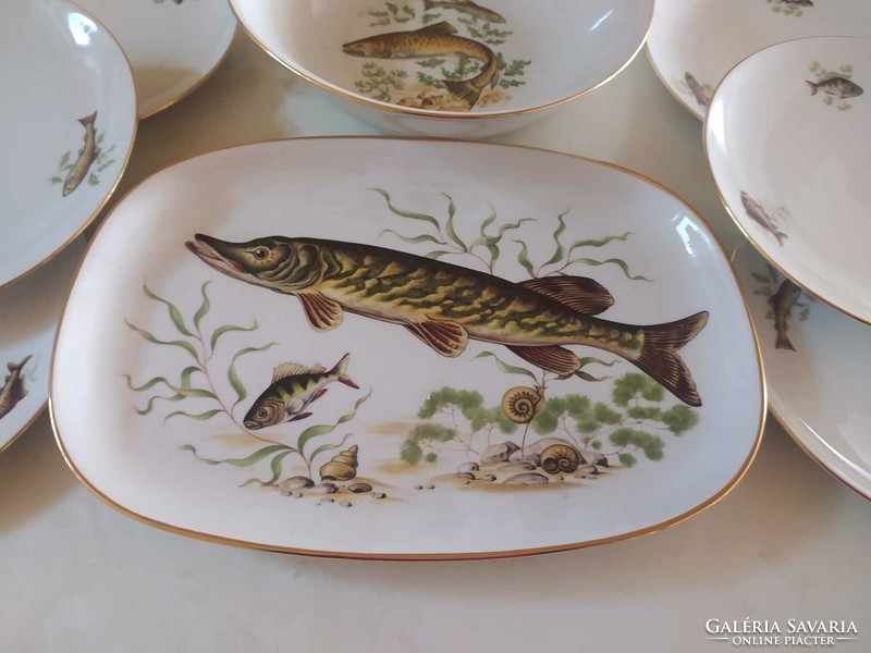 Beautiful old Bavarian 8-piece fish porcelain set