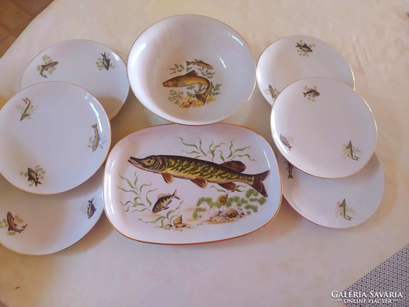Beautiful old Bavarian 8-piece fish porcelain set