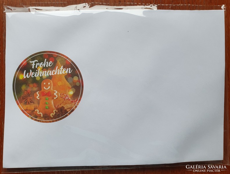 Karácsonyi képeslap borítékkal postatiszta üdvözlőlap levelezőlap mézeskalács mézi figura mintával