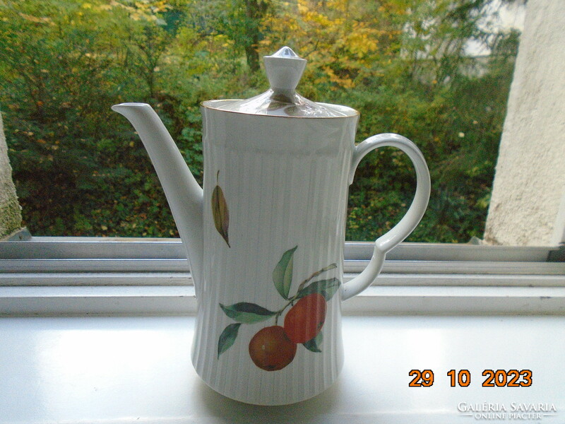 Royal worcester evesham gold coffee pot with painting-like fruit patterns