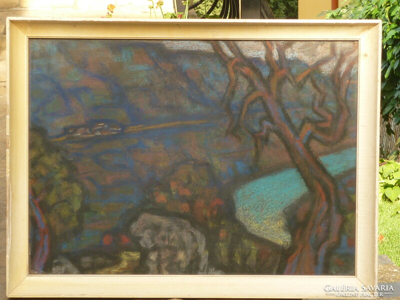 Gyula Pap: landscape (dunakanyar), pastel picture gallery painting for sale