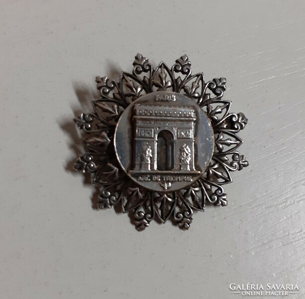 Arc de triomphe old retro opulent silver-plated fancy openwork brooch pin from Paris
