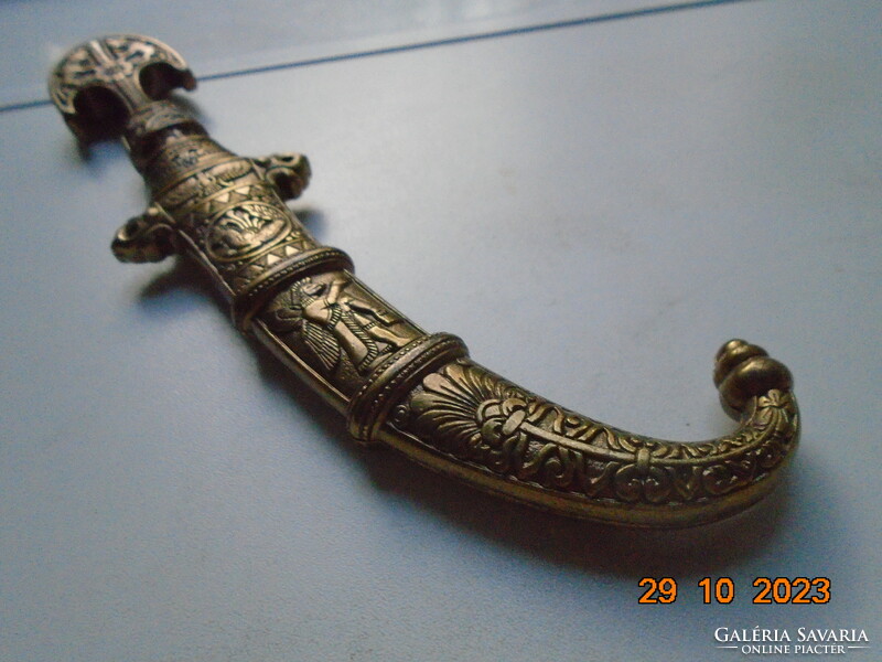 Moroccan koumya bronze decoration with niello blade, Egyptian winged gods, Persian lion designs,