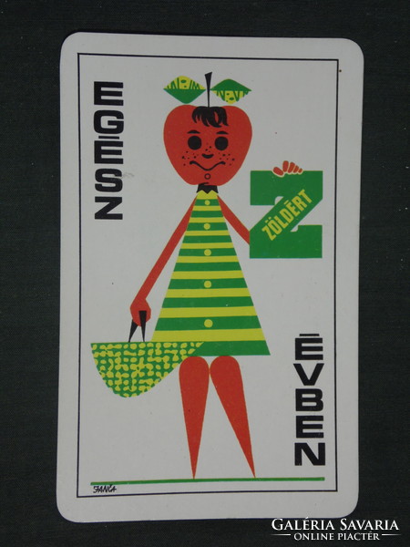 Kártyanaptár, Zöldért zöldség gyümölcs vállalat, grafikai rajzos, humoros,1972 ,  (1)