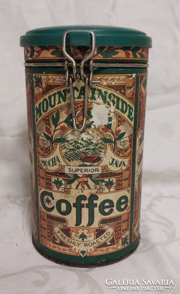 Vintage large metal coffee can with buckle - American Keller-Charles of Philadelphia (made in China)