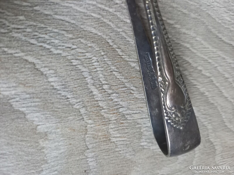 Csodás antik ezüstözött cukorfogó csipesz (11,5x3,6x1,5 cm)