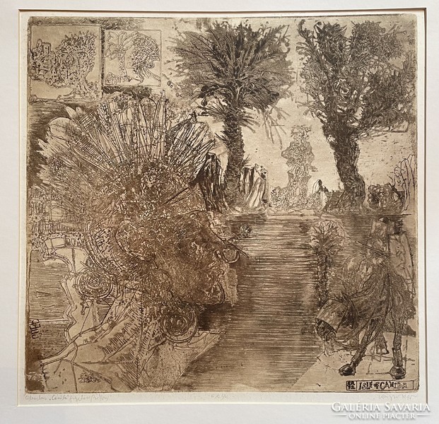 Rőbert to Kőnig, Columbus on the island of Caniba, etching