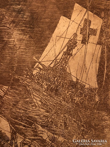 Róbert Kőnig, Cristoforo meets Poseidon, etching
