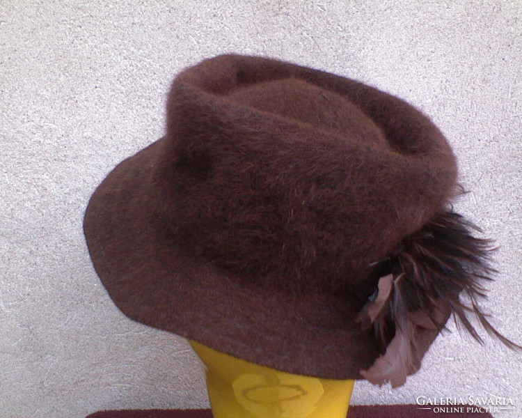 Brown old feathered angora hat