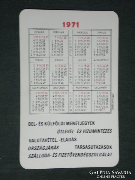 Kártyanaptár, IBUSZ utazási iroda,grafikai,rajzos, reklám figura, 1971 ,  (1)