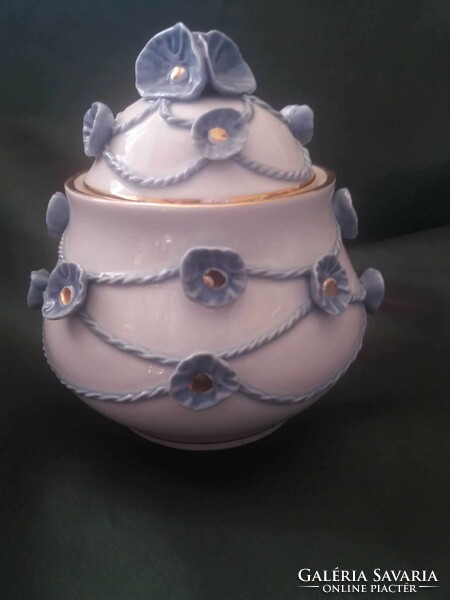 Porcelain sugar bowl decorated with blue dawns