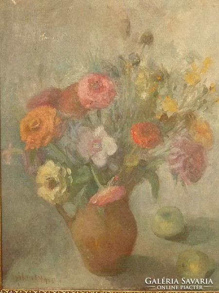Eladó Szilvásy Margit: Virágcsendéletes című olajvászon festménye