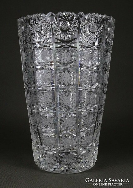 1P300 Jelzett vastagfalú nagyméretű kristály váza 21.5 cm